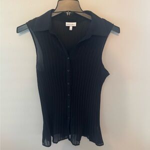 Fashion Bug Black Ribbed Buttoned Blouse.  #A0004